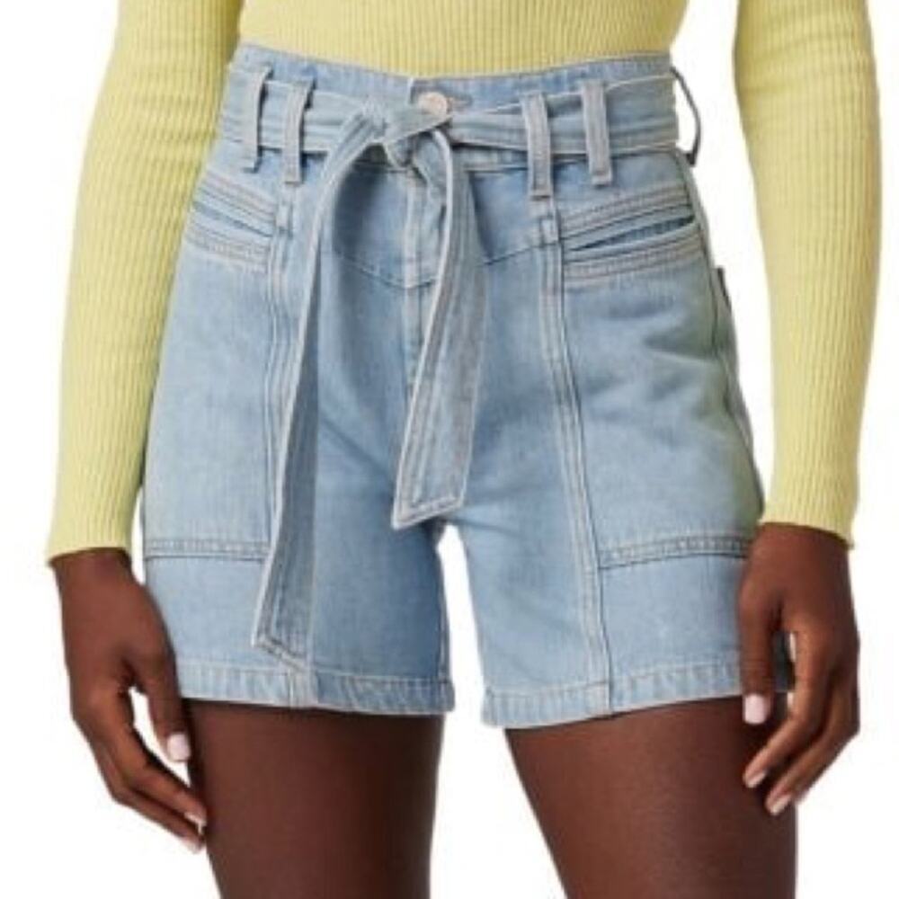 Hudson Utility Shorts Lyocell Blue Denim Belted‎ Paperbag Tie $165 NWT Size 24
